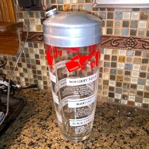 Cocktail Shaker Glass and Chrome MCM Barware Hazel Atlas